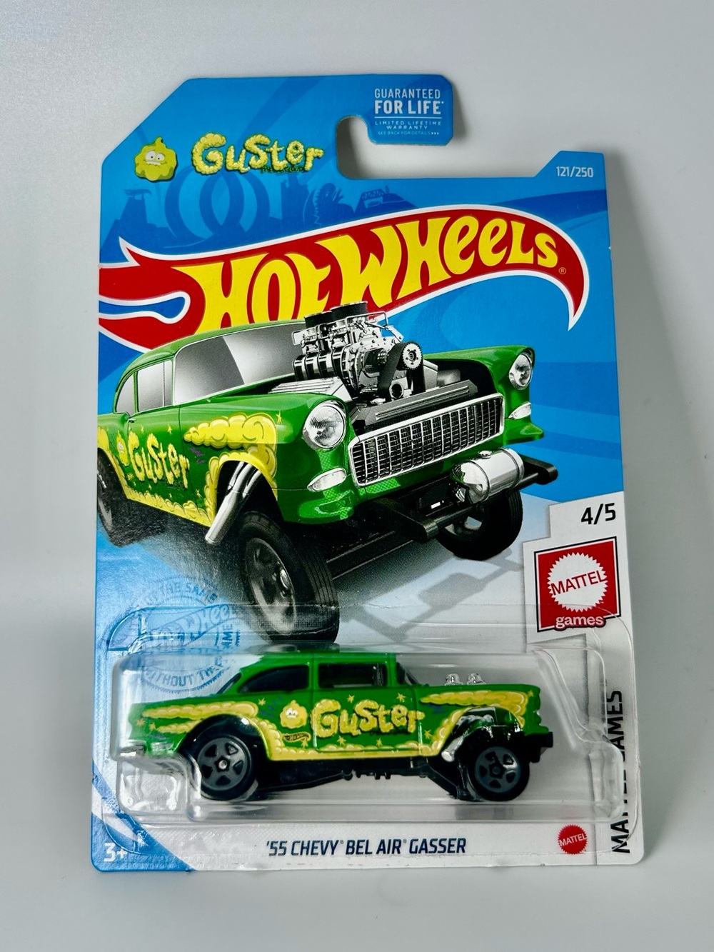Hot Wheels Guster Mattel Games 4/5 '55 Chevy Bel Air Gasser 121/250 Green NEW